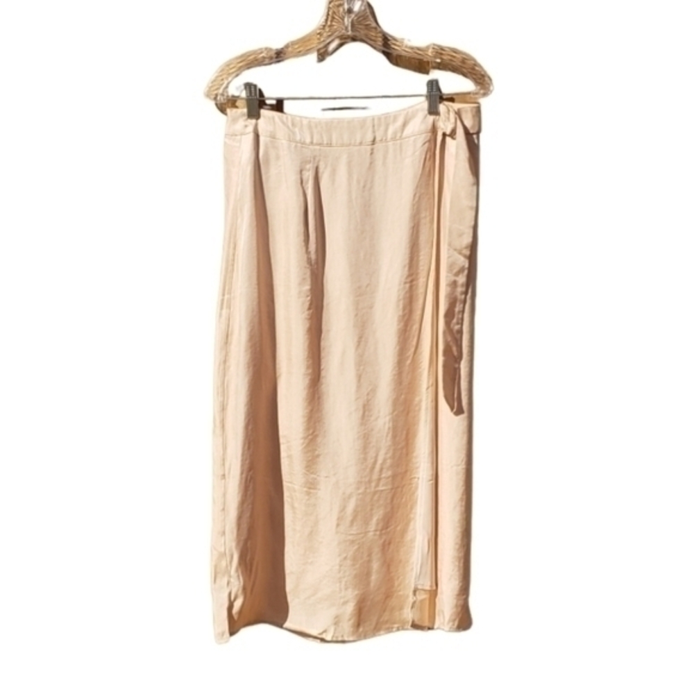 New JNSQ Cream Lolita Silky Wrap Midi Skirt with Gold Rings Size 8 NWT